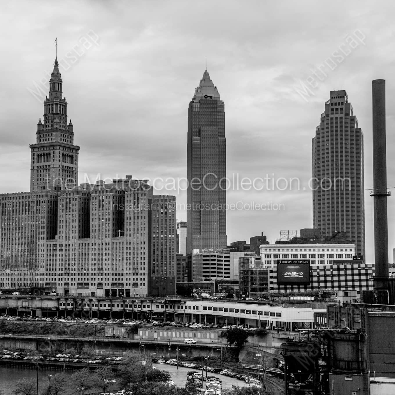 Cleveland Skyline Hope Memorial Bridge black and white: Square crop